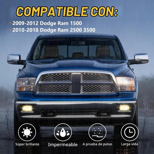 Vista 6 de Kit de luces antiniebla para Dodge Ram 1500, Ram 2500/3500 2009-2012, 2010-2018