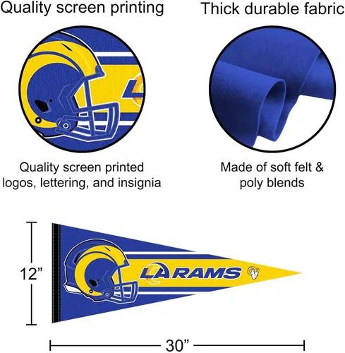 Vista 2 de Banderín grande oficial de Los Angeles Rams de 30 pulgadas