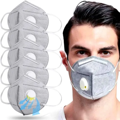Vista 2 de SpellLash Mascarilla facial con válvula de respiración, paquete de 5 Mascarilla transpirable gris para mujeres y hombres antiirritante