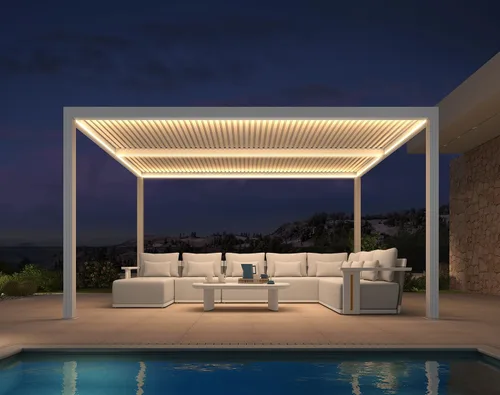Vista 23 de PURPLE LEAF - Pérgola al aire libre con listones 10 x 12 pies de aluminio blanco con toldo rígido moderno y ajustable para patio, jardín