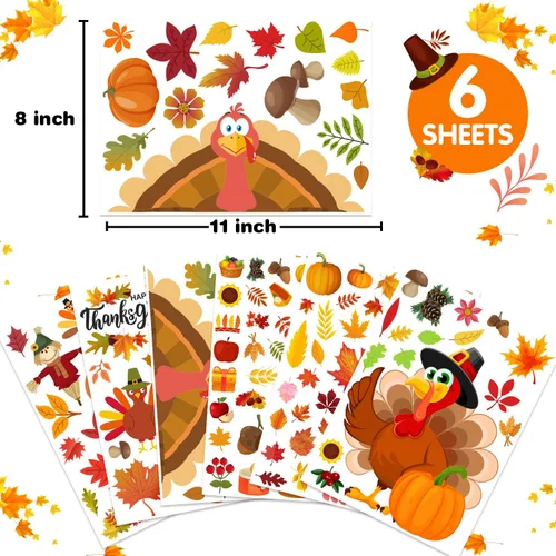 Vista 2 de 158 calcomanías de Acción de Gracias para ventana de vidrio, calcomanías de doble cara para ventana de otoño, pavo de otoño, ofertas de decoración
