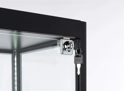 Vista 6 de Displays2go Torre de vidrio templado multinivel con iluminación - Negro (DCKDMT16B)