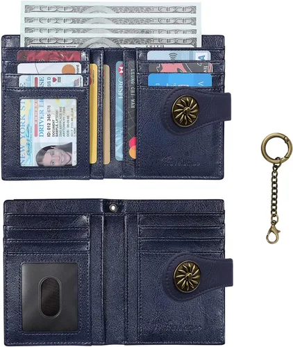 Vista 3 de Travelambo Rfid Wallet - Cartera de cuero para mujer, Azul profundo, Moda