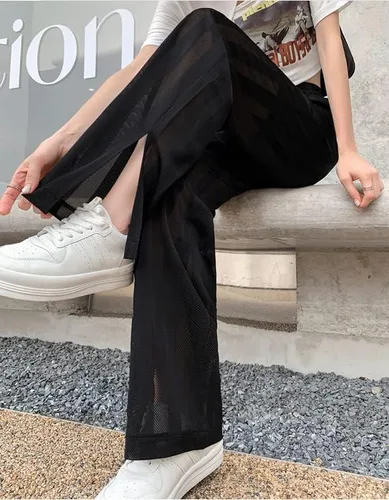 Vista 6 de Pantalones rasgados para mujer, pantalones deportivos con botones a presión, pantalones deportivos cómodos con bolsillos