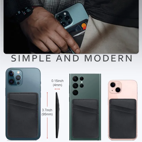 Vista 4 de Cartera de cuero para teléfono, soporte adhesivo para tarjetas de crédito para funda de teléfono, compatible con iPhone, Samsung, Android y todos