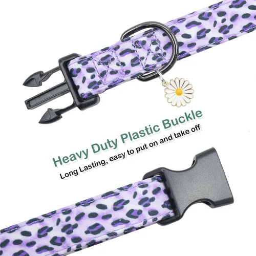 Vista 2 de Lindo collar de algodón para perro, patrones de flores, collares suaves y ajustables para cachorros, para hembras, perros pequeños, medianos