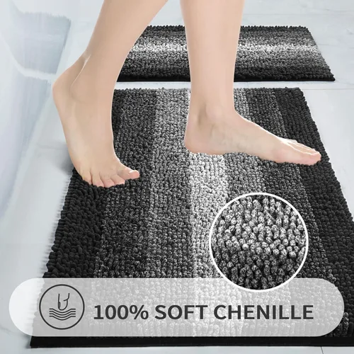 Vista 2 de Gibelle Alfombras de baño negras, alfombra de baño de chenilla de lujo, alfombra pequeña antideslizante para ducha y alfombras de piso para baño