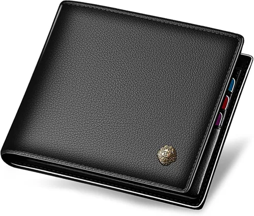 Vista 8 de LAORENTOU Billeteras de cuero genuino para hombre, billeteras plegables con cremallera, bolsillo para monedas, casual, cartera delgada