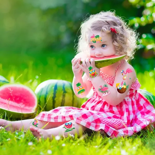 Vista 6 de HOWAF 96 tatuajes temporales de flamenco de verano para niños, suministros de fiesta de flamenco, tatuajes para niñas, decoraciones de fiesta