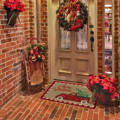 Vista 7 de Ruisita Felpudos de Navidad de 31.5 x 20 pulgadas, antideslizantes, tapete de Navidad para camión, feliz Navidad, bienvenida, felpudo delantero