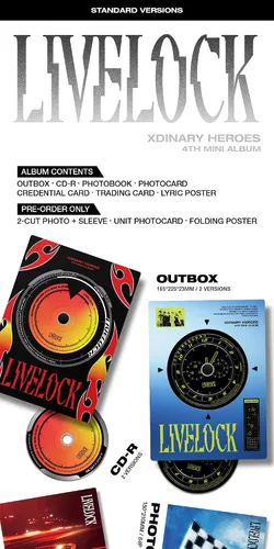Vista 2 de Xdinary Heroes LIvelock 4º Mini álbum CD+Photobook+Photocard+Póster lírico en paquete+Seguimiento sellado XH (versión estándar ROJO)