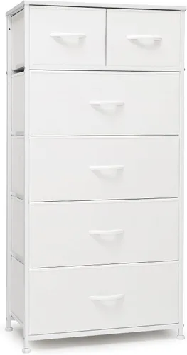 Vista 16 de Crestlive Products Cómoda para dormitorio, torre de almacenamiento alta y delgada, marco de acero resistente, parte superior de madera, cubos