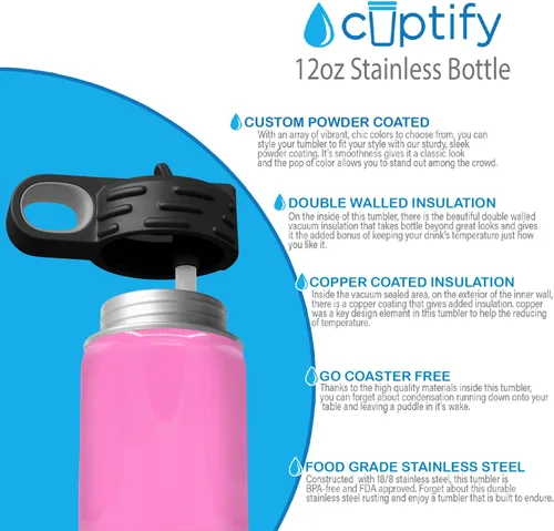 Vista 88 de Cuptify Botella de agua para niños personalizada con nombre en botella de agua aislada con anillo brillante verde de 12 onzas Verde brillante