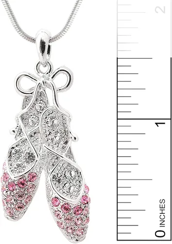 Vista 4 de Spinningdaisy Collar de zapatilla de ballet de cristal rosa plateado plateado, Latón