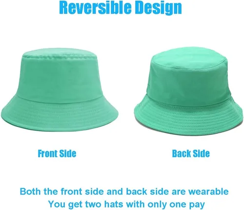 Vista 3 de Sombrero de pescador para mujeres y hombres, reversible, de algodón, para verano, playa, estilo sólido