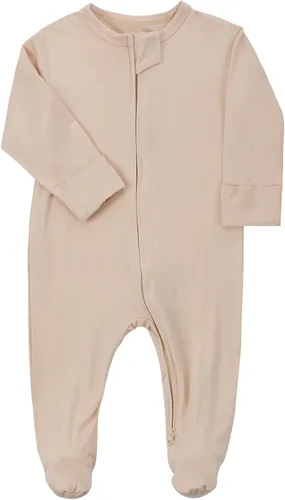 Vista 2 de Aablexema Pijama con cremallera para bebé, rayón de bambú, 3 piezas, unisex, con manopla, manga larga, pies