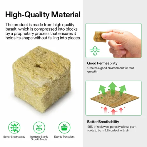 Vista 4 de VIVOSUN Cubos de Lana de Roca de 1.6", 28 Tapones Cubos Iniciadores de Cultivo de Lana de Piedra para Esquejes, Clonación, Propagación de Plantas
