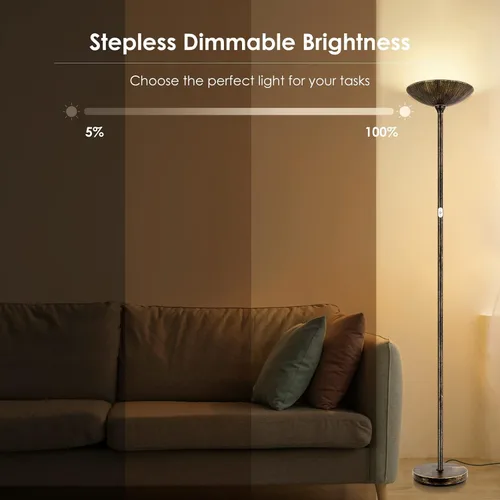 Vista 3 de Lámpara de pie, lámpara de pie, lámpara de pie LED Torchiere de 20 W, 2000 lm, regulable continuo, control táctil, luz diurna de 3000 K, vida útil