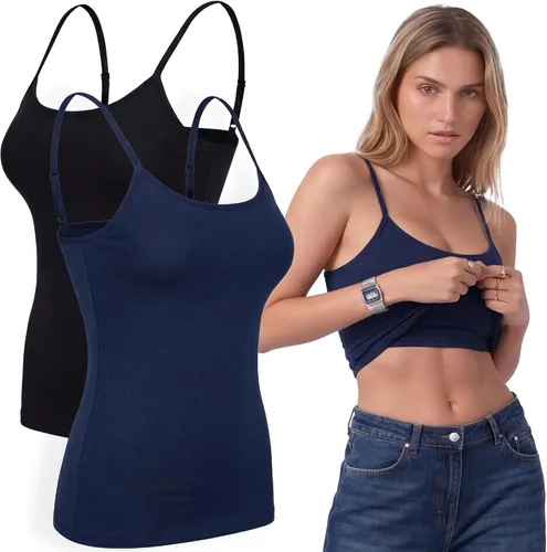 Vista 15 de Emmalise Camiseta de mujer con brasier integrado, soporte de tela sin varillas, camisola corta