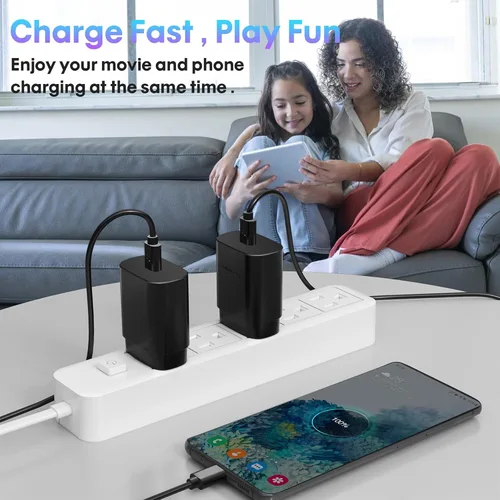 Vista 4 de 2 paquetes de cargador rápido tipo C, bloque de carga rápida de cargador tipo C con cable USB C de 4 pies compatible con S24U/S23/S22/S21/S20/iPhone