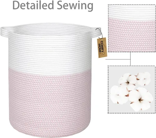 Vista 9 de COMFY-HOMI XXL Cesta grande de lavandería con asas, cesta de mantas para sala de estar Cesta decorativa tejida de cuerda de algodón, cesta