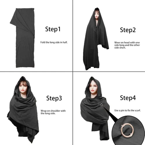 Vista 24 de Bufanda con capucha estilo pícaro, capa medieval, renacentista, para hombre, calentador de cuello con capucha, accesorios Cyberpunk