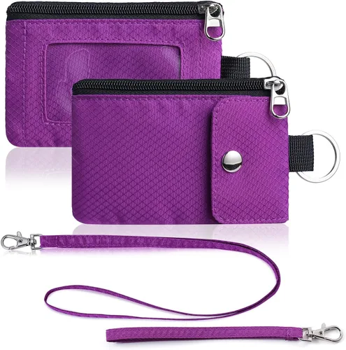 Vista 46 de Artpaxy Cartera minimalista para hombres y mujeres, llavero con bloqueo RFID, con cremallera, pequeña cartera con ventana de identificación, 2