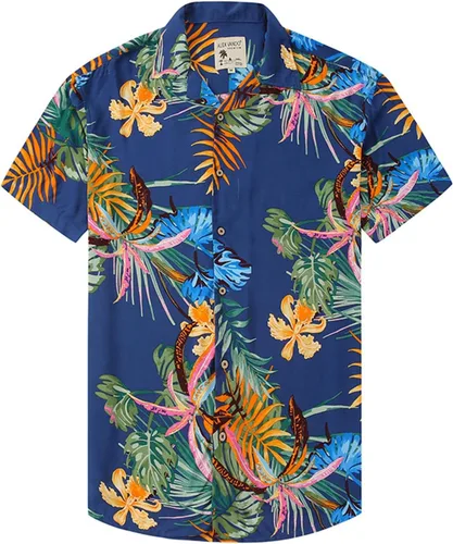 Vista 4 de Novedad Camisa con Estampado Floral Blusa Hombres Solapa Botón Abajo Camiseta Jersey Manga Corta Frente abierto