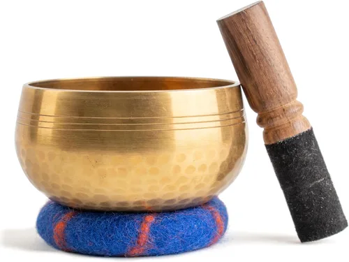 Vista 9 de Juego de regalo de cuenco cantante tibetano hecho a mano – Cuenco de sonido de 3.5 pulgadas para meditación, curación de sonido y yoga – Regalo
