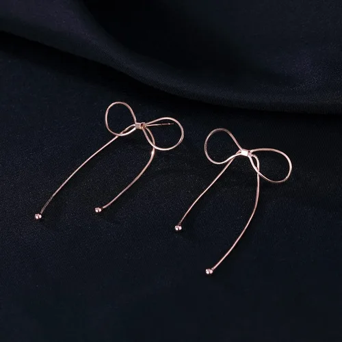 Vista 5 de Reffeer Solid 925 Sterling Silver Bow Drop Earrings Dangle for Women Teens Bowknot Dangle Earrings Studs