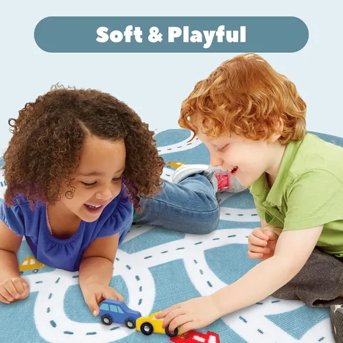 Vista 5 de LIVEBOX Alfombra de Juego Antideslizante Azul de 3'x5' para Niños, Alfombra de Carretera Lavable a Máquina para Sala de Juegos, Alfombra de Sala