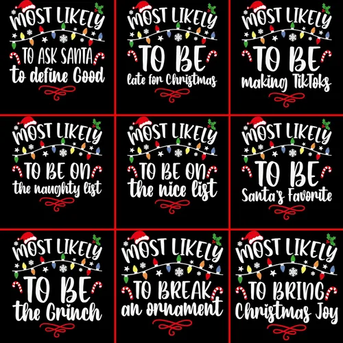 Vista 3 de Most Likely To Christmas Shirts For Family 50 Quotes Family Matching Christmas Shirts Funny Christmas T-Shirts Custom Text Personalized Tees for