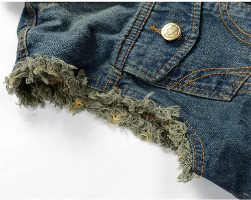 Vista 4 de NASKY Chaleco y chaqueta de mezclilla rasgados retro para hombre
