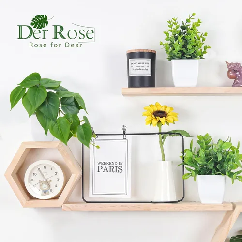 Vista 2 de Der Rose Paquete de 6 plantas falsas y 6 paquetes de plantas suculentas para dormitorio, sala de estar, oficina, estante de decoración de baño