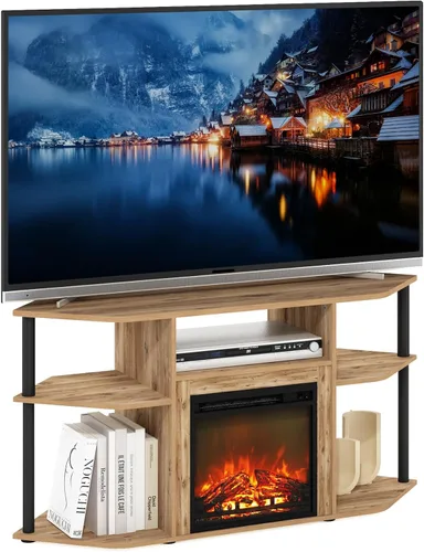 Vista 12 de Furinno Soporte clásico de TV de 70 pulgadas con chimenea, americano