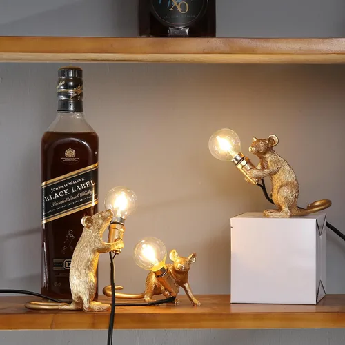Vista 6 de Moderna lámpara de ratón de resina con luces de mesa, lámparas de escritorio creativas, decoración de regalo de mesita de noche, dormitorio LED
