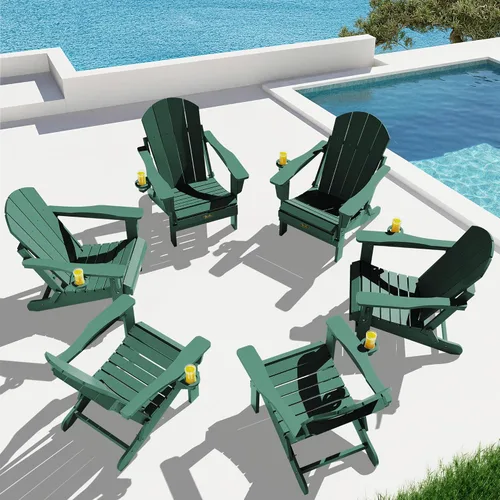 Vista 92 de SERWALL Silla Adirondack plegable para exteriores, silla de patio con portavasos - Ejército