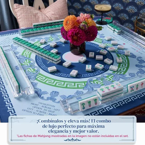 Vista 3 de American Mahjong Mat and Racks Set: 31.5" x 31.5" Neopreno impermeable Brújula azul marino