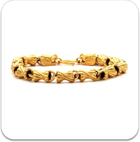 Vista 3 de Pulsera chapada en oro de 18 quilates con cabeza de dragón, pulsera de eslabones de chorro de arena, Metal, Sin gemas.