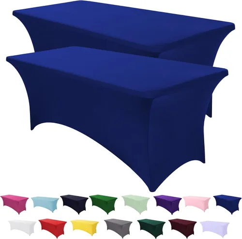 Vista 9 de Paquete de 2 fundas de mesa ajustadas rectangulares de spandex de 6 pies, color beige, mantel de tela elástica sin arrugas para fiestas, ferias