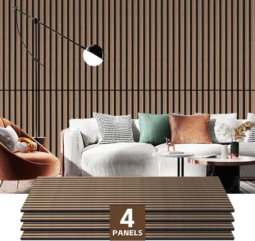 Vista 13 de RITOLLO Paneles de madera para pared de 4.92 x 7.68 pulgadas, paneles acústicos para decoración de pared interior, panel de pared de listones de 8