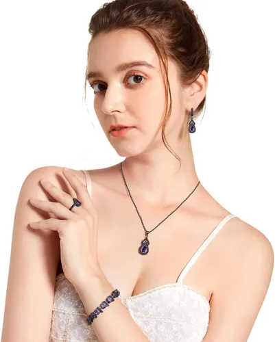 Vista 2 de LMXXVJ Juego de joyas para mujer, collar chapado en platino, anillo abierto, aretes, brazalete, para cumpleaños, aniversario, Día de la Madre