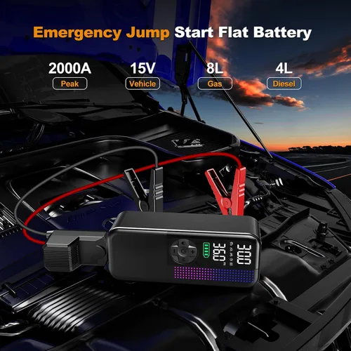 Vista 2 de WEOLULI Arrancador de batería de coche con compresor de aire 2000A 150PSI Negro