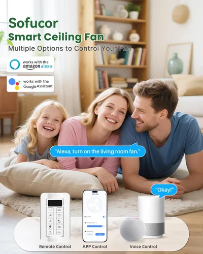 Vista 3 de Sofucor - Ventiladores de techo de 52 pulgadas con luces, ventilador de techo inteligente para interior/exterior con control remoto, funciona