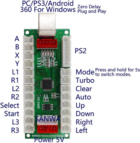 Vista 2 de Arcada USB Encoder PC PS3 Android PS3 Codificador Poder 5V Zero Delay Arcade Joystick Android Codificador