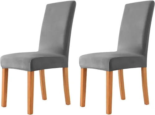 Vista 49 de Velvet Chair Covers Beige Gray, Stretch Dining Room Chair Covers 2 Pack, Super Fit Dining Chairs Slipcovers Spandex Washable Kitchen Parson Chair