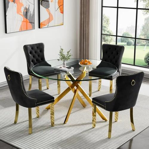 Vista 90 de Juego de mesa de comedor de cristal plateado moderno de 47 pulgadas para 2, juego de mesa de comedor de cocina redonda de 3 piezas con patas