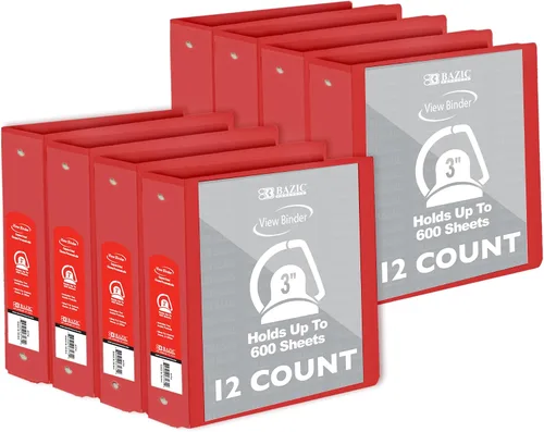Vista 9 de BAZIC Products Carpeta de 3 anillos de 3 pulgadas, organizador de anillos en D inclinados, color negro, capacidad para 600 hojas de papel