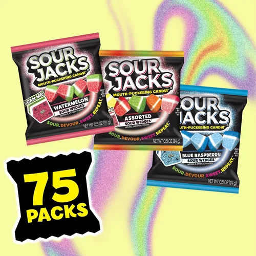 Vista 4 de Sour Jacks Sour Gummy Wedges - Paquete variado, sin gluten, 0.5 onzas, 75