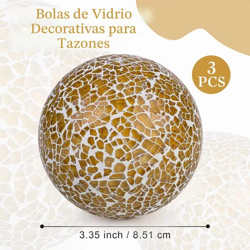 Vista 2 de 3 piezas de mosaico de vidrio orbes bolas decorativas, 3.35 3 piezas de decoración de orbes de vidrio marrón de 3.35 pulgadas